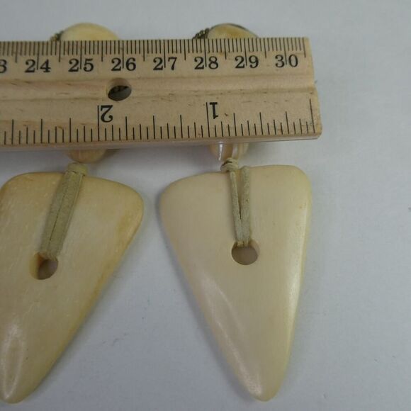 Boho Festival Dangle Non-Pierced Clip On Earrings Triangle Round Scrimshaw Twine - Picture 10 of 10